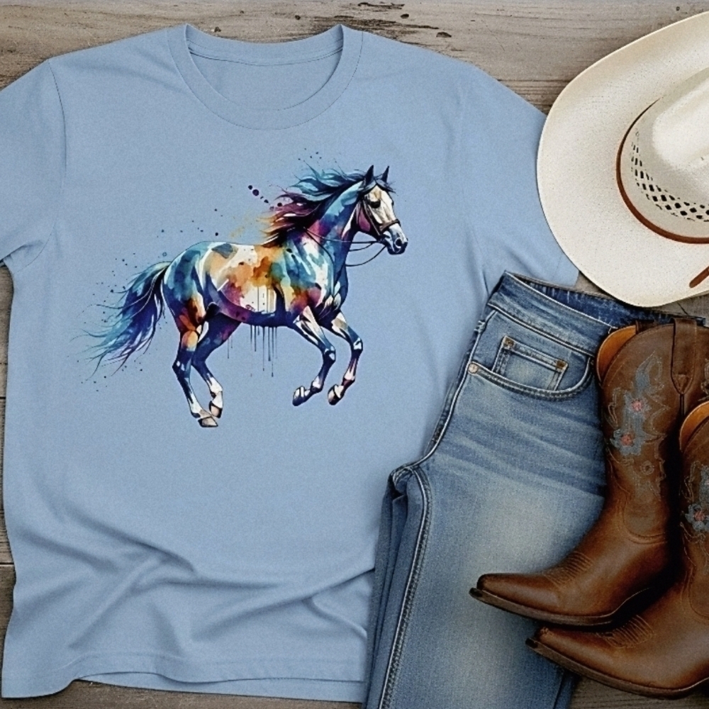 Watercolor Running Horse Tee • Western Boho Horse Graphic Shirt • Cowgirl - Picture 3 of 16